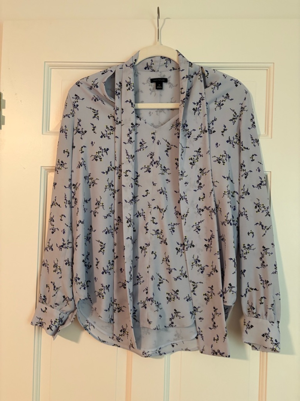 Ann Taylor Pale Blue Floral Tie-Front Blouse